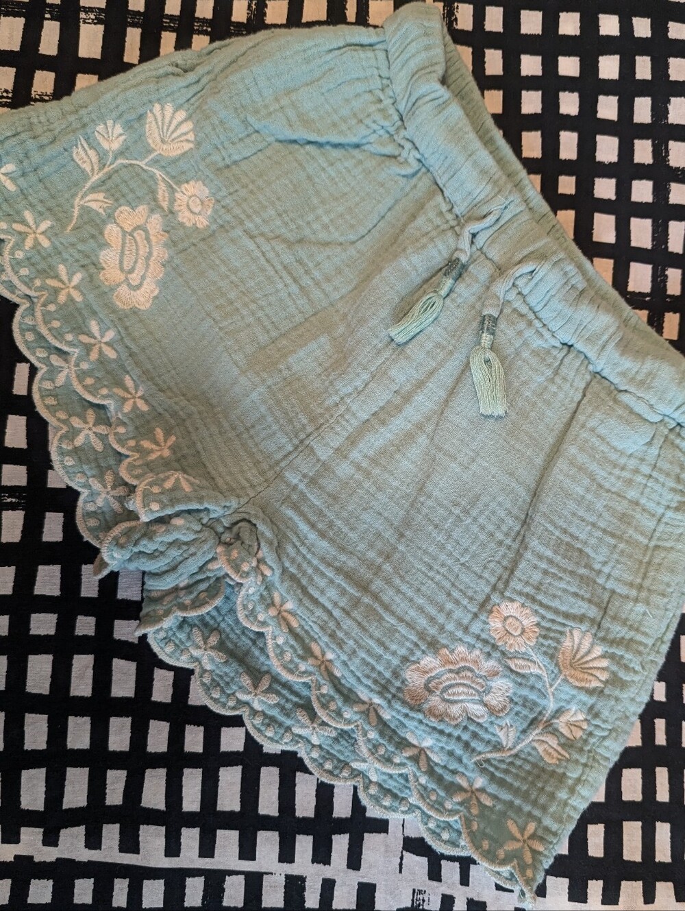 Mini Boden Teal Embroidered Cotton Shorts
